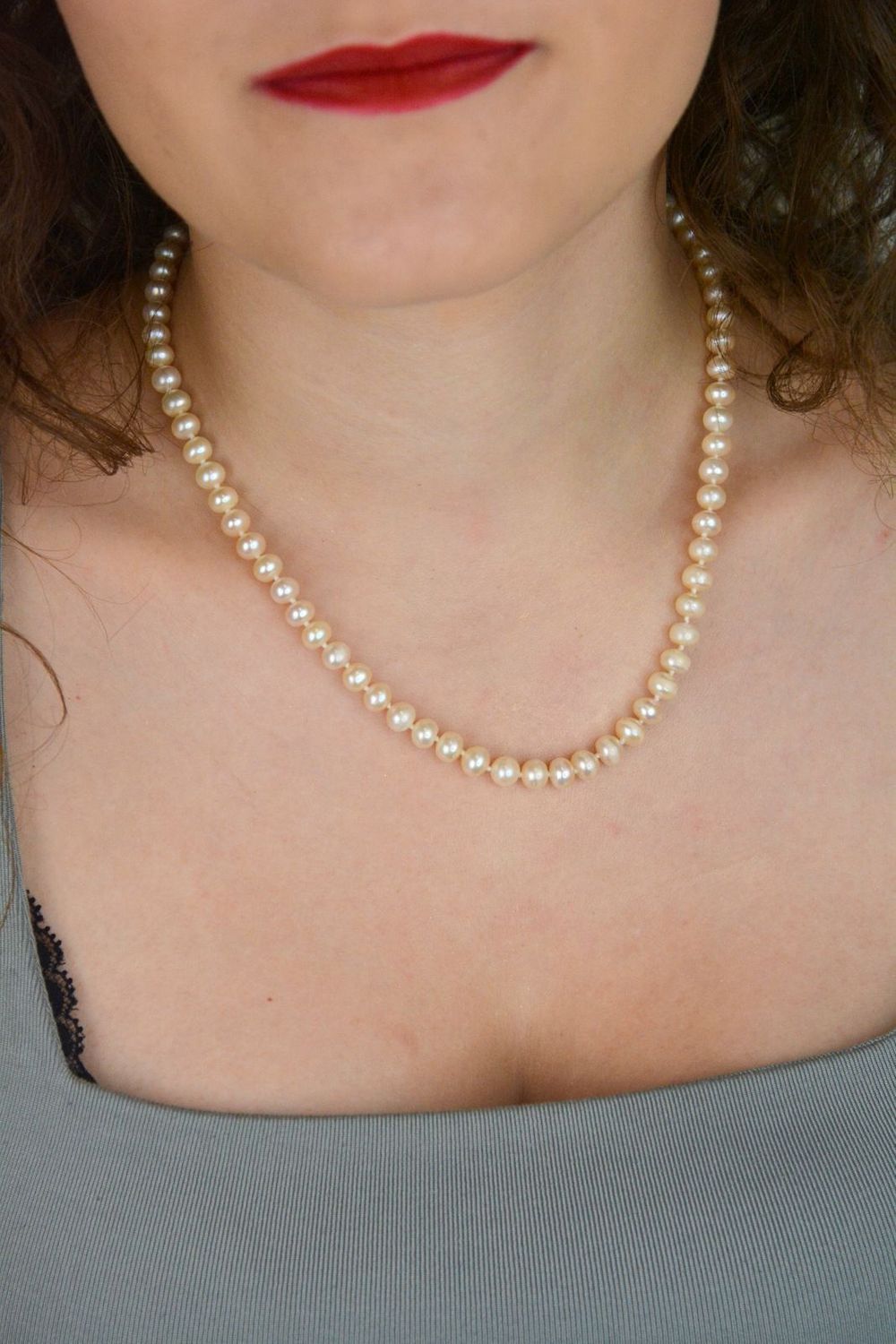 Naszyjnik z białych pereł naturalnych 6 mm  50 cm  Supełkowanie  Srebro 925hh.jpg